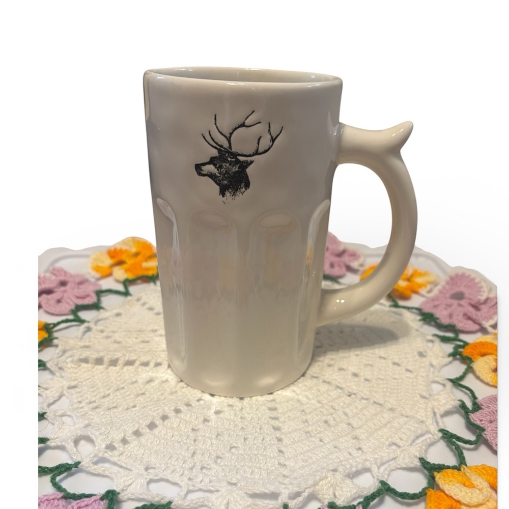 Rae Dunn Cream Beer Stein Mug with Stag Design 6 inches tall -Like new